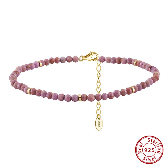 Wholesale Women's S925 Sterling Silver Geometric Purple Mica Stone Anklet