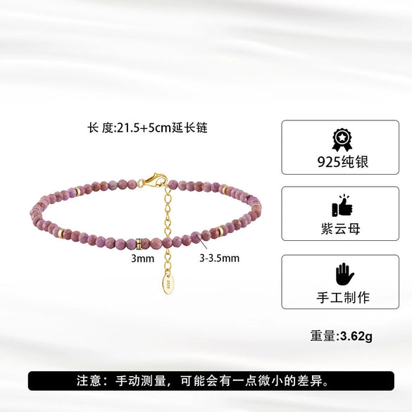 Wholesale Women's S925 Sterling Silver Geometric Purple Mica Stone Anklet