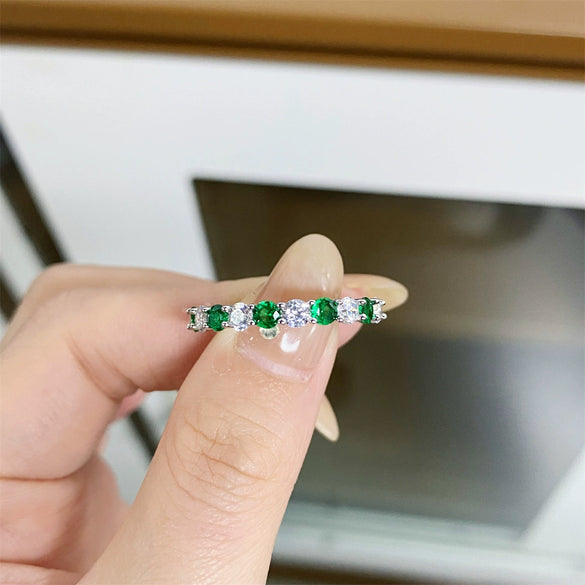 Wholesale Women's S925 Sterling Silver Geometric Rainbow Candy Color Stacked Ring