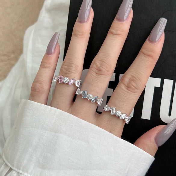 Wholesale Women's S925 Sterling Silver Geometric Ring With Irregular Zircon Inlaid And Electroplated Design