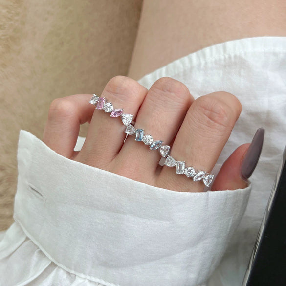 Wholesale Women's S925 Sterling Silver Geometric Ring With Irregular Zircon Inlaid And Electroplated Design