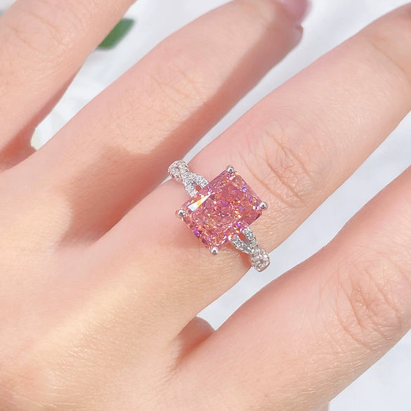 Wholesale Women's S925 Sterling Silver Geometric Ring With Pink Diamond And Zircon