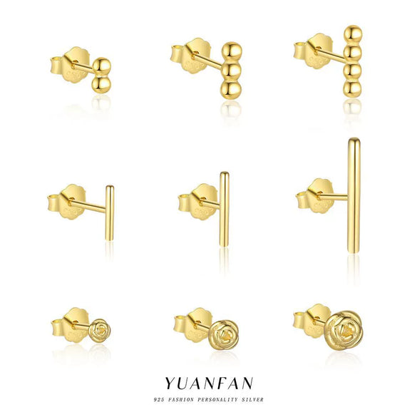 Wholesale Women's S925 Sterling Silver Geometric Rose Flower Earrings Minimalist Cold Style With Zirconia Treatment