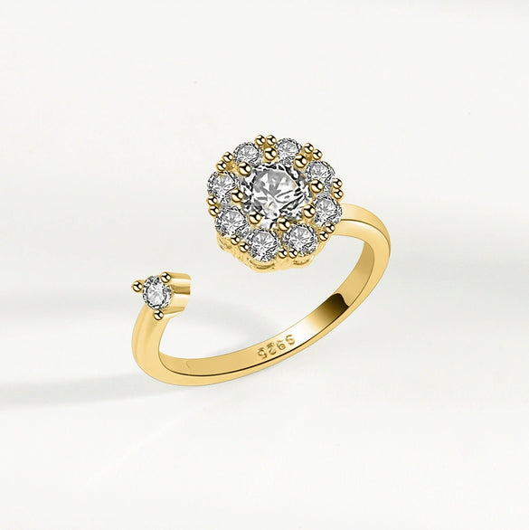 Wholesale Women's S925 Sterling Silver Geometric Rotating Ring With Micro Inlaid And Electroplating