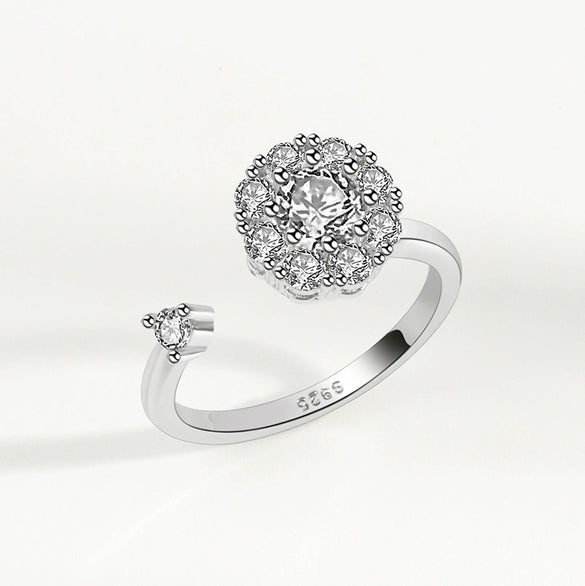 Wholesale Women's S925 Sterling Silver Geometric Rotating Ring With Micro Inlaid And Electroplating