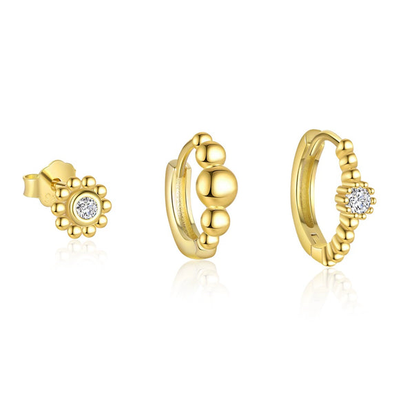 Wholesale Women's S925 Sterling Silver Geometric Round Bead Earrings Inlaid With Zircon