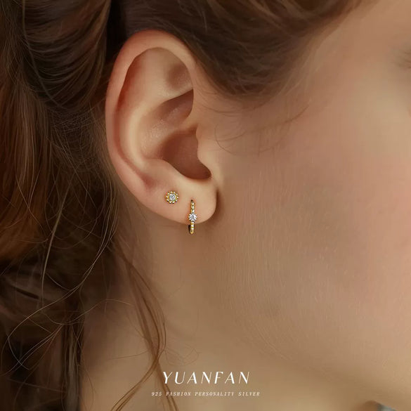 Wholesale Women's S925 Sterling Silver Geometric Round Bead Earrings Inlaid With Zircon