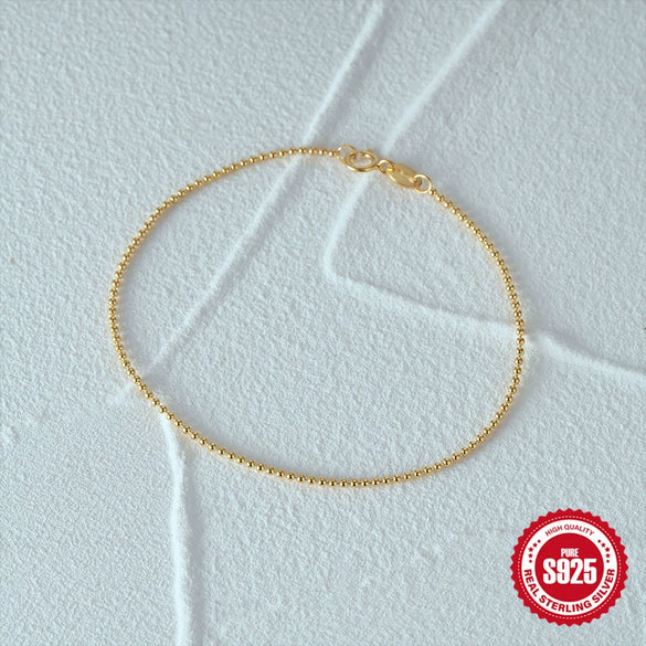 Wholesale Women's S925 Sterling Silver Geometric Round Beads Chain Bracelet With Electroplating