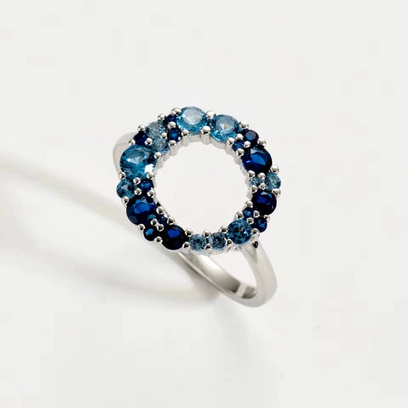 Wholesale Women's S925 Sterling Silver Geometric Round Blue Gradient Ring Electroplated