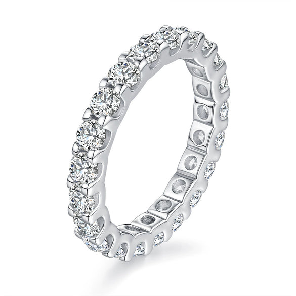 Wholesale Women's S925 Sterling Silver Geometric Round Moissanite Ring With Seiko Design