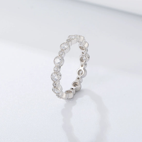 Wholesale Women's S925 Sterling Silver Geometric Round Zircon Diamond Ring Jewelry