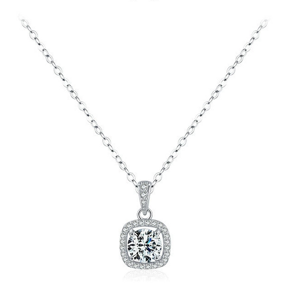 Wholesale Women's S925 Sterling Silver Geometric Round Zircon Inlaid Clavicle Necklace With Cross Chain