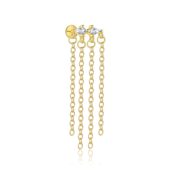 Wholesale Women's S925 Sterling Silver Geometric Round Zircon Tassel Earrings