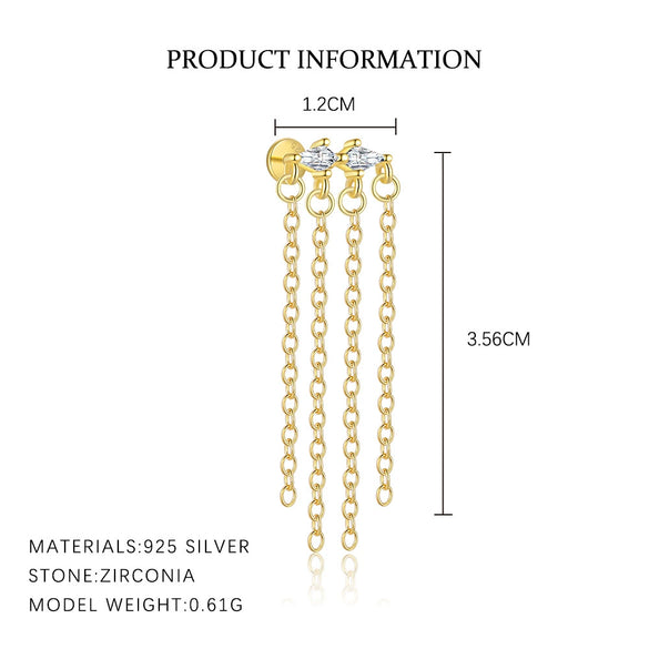Wholesale Women's S925 Sterling Silver Geometric Round Zircon Tassel Earrings