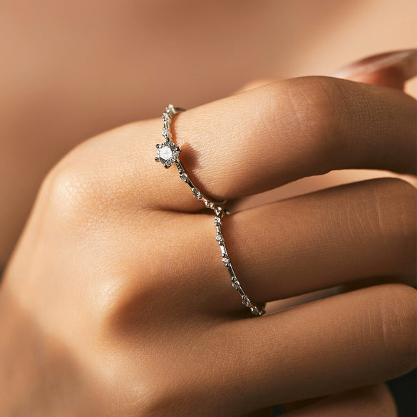 Wholesale Women's S925 Sterling Silver Geometric Row Diamond Ring With Mosan Diamond