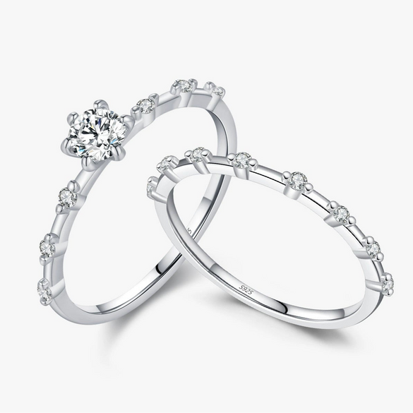 Wholesale Women's S925 Sterling Silver Geometric Row Diamond Ring With Mosan Diamond