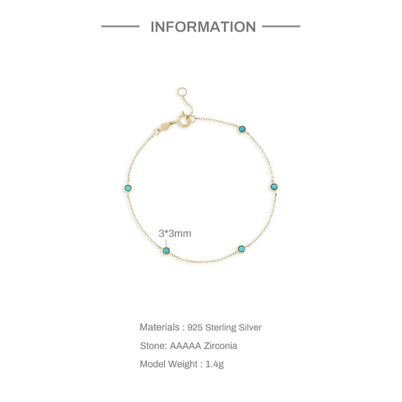Wholesale Women's S925 Sterling Silver Geometric Simple Stacked Bracelet With Turquoise Electroplated