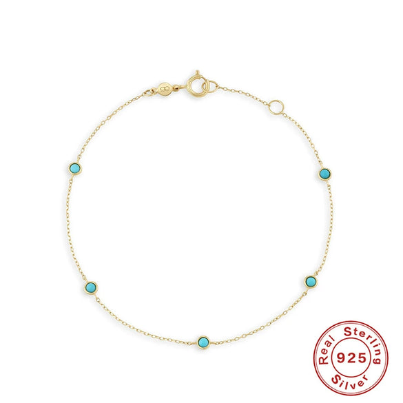 Wholesale Women's S925 Sterling Silver Geometric Simple Stacked Bracelet With Turquoise Electroplated