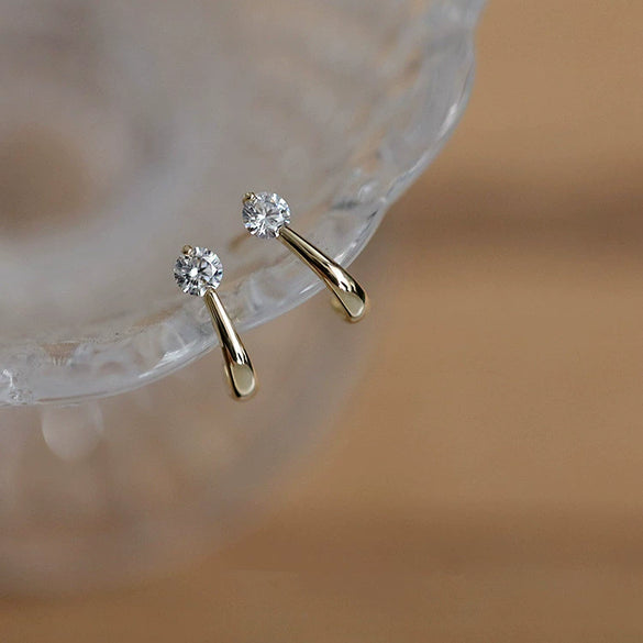 Wholesale Women's S925 Sterling Silver Geometric Single Diamond Goldplated Earrings