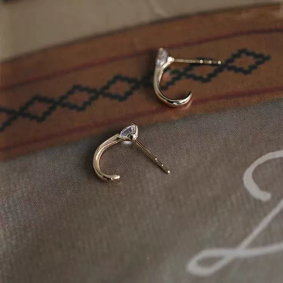 Wholesale Women's S925 Sterling Silver Geometric Single Diamond Goldplated Earrings