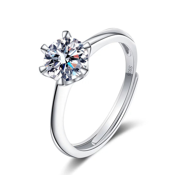 Wholesale Women's S925 Sterling Silver Geometric Single Diamond Ring With Electroplating And Six Claw Setting