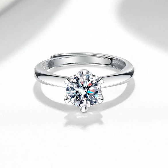 Wholesale Women's S925 Sterling Silver Geometric Single Diamond Ring With Electroplating And Six Claw Setting