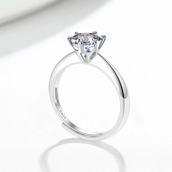 Wholesale Women's S925 Sterling Silver Geometric Single Diamond Ring With Electroplating And Six Claw Setting