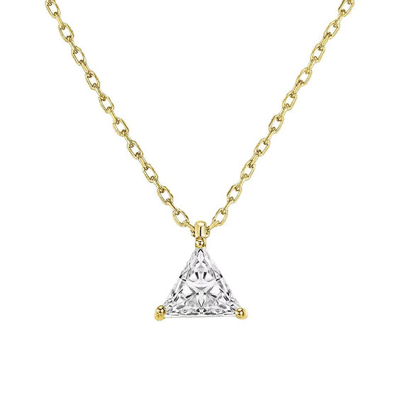 Wholesale Women's S925 Sterling Silver Geometric Single Diamond Triangle Pendant Necklace Plated With 14K Gold