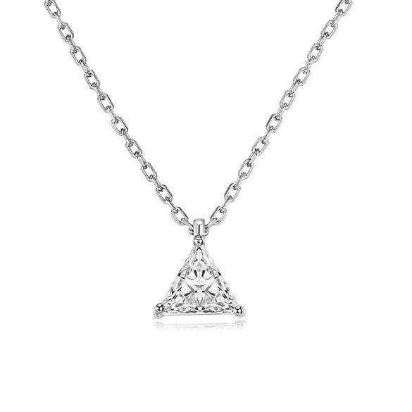 Wholesale Women's S925 Sterling Silver Geometric Single Diamond Triangle Pendant Necklace Plated With 14K Gold