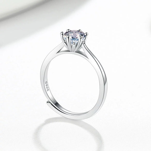 Wholesale Women's S925 Sterling Silver Geometric Sixclaw Moissanite Opening Adjustable Ring With Electroplating