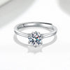 Wholesale Women's S925 Sterling Silver Geometric Sixclaw Moissanite Opening Adjustable Ring With Electroplating