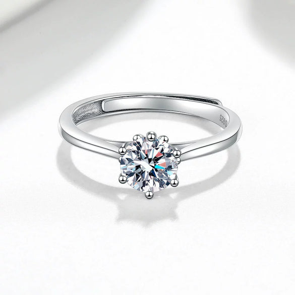 Wholesale Women's S925 Sterling Silver Geometric Sixclaw Moissanite Opening Adjustable Ring With Electroplating