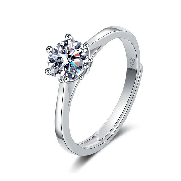 Wholesale Women's S925 Sterling Silver Geometric Sixclaw Moissanite Opening Adjustable Ring With Electroplating