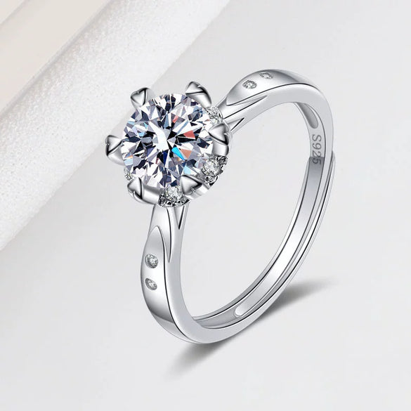 Wholesale Women's S925 Sterling Silver Geometric Sixclaw Ring Set With Zircon Electroplated Jewelry