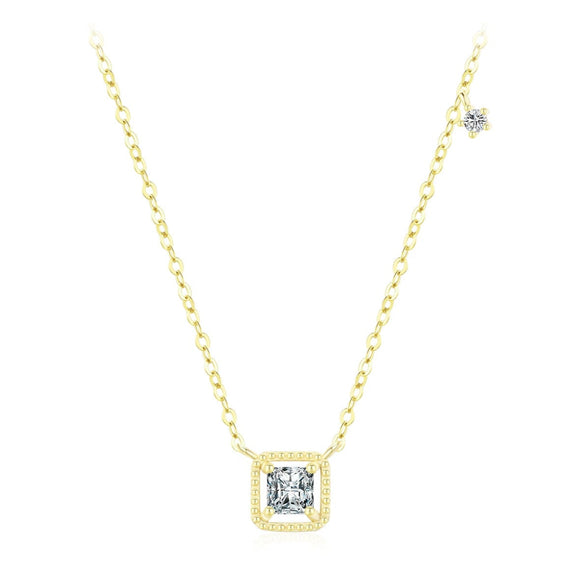 Wholesale Women's S925 Sterling Silver Geometric Small Square Sugar Pendant Clavicle Chain Necklace With Niche Design And Diamond Treatment