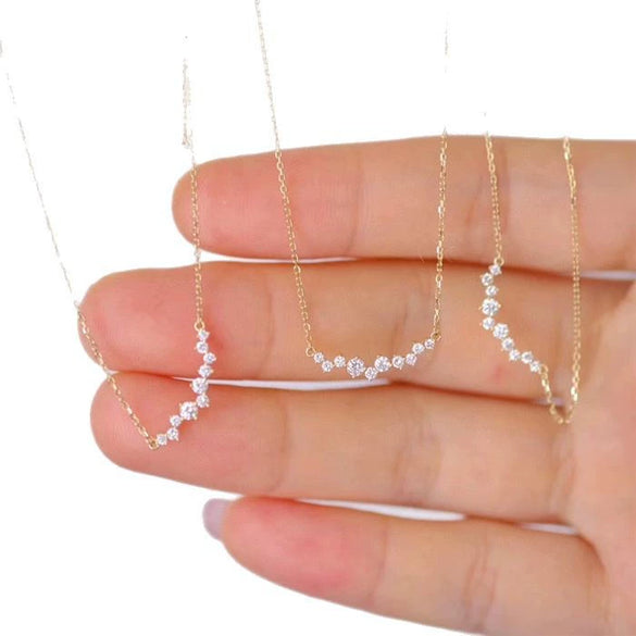 Wholesale Women's S925 Sterling Silver Geometric Smile Pendant Necklace With Zircon And Diamonds O Word Chain