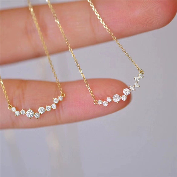 Wholesale Women's S925 Sterling Silver Geometric Smile Pendant Necklace With Zircon And Diamonds O Word Chain