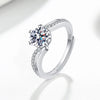 Wholesale Women's S925 Sterling Silver Geometric Snowflake Moissanite Opening Adjustable Ring With Electroplating