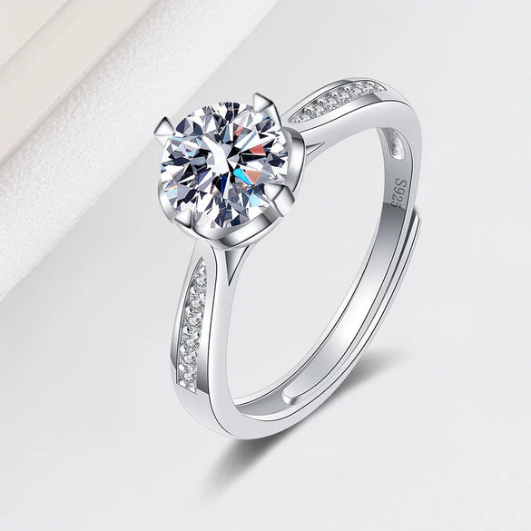 Wholesale Women's S925 Sterling Silver Geometric Snowflake Moissanite Ring With Electroplating And Sixclaw Setting