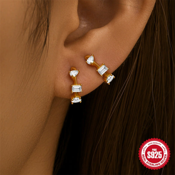 Wholesale Women's S925 Sterling Silver Geometric Spiral Wave Water Drop Thin Earrings With Electroplating