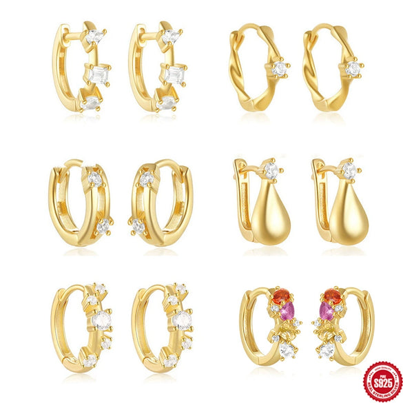 Wholesale Women's S925 Sterling Silver Geometric Spiral Wave Water Drop Thin Earrings With Electroplating