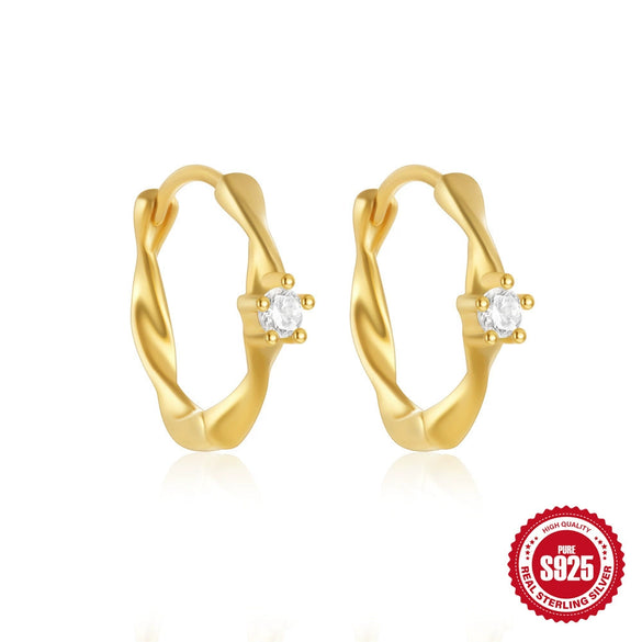 Wholesale Women's S925 Sterling Silver Geometric Spiral Wave Water Drop Thin Earrings With Electroplating