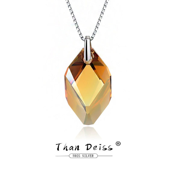 Wholesale Women's S925 Sterling Silver Geometric Square Austrian Crystal Diamond Cut Aurora Pendant Necklace With Ochain