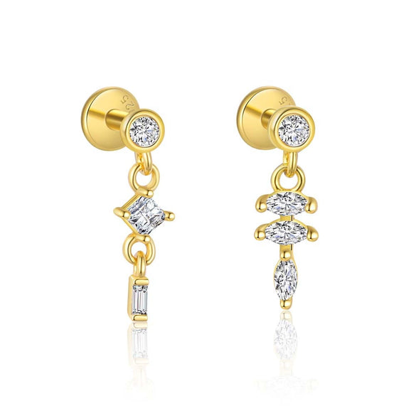 Wholesale Women's S925 Sterling Silver Geometric Square Earrings Inserted With Zirconia