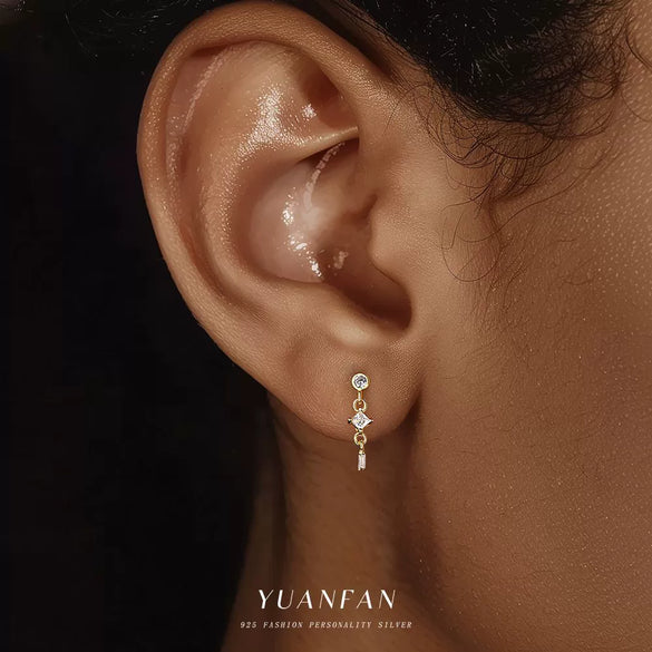 Wholesale Women's S925 Sterling Silver Geometric Square Earrings Inserted With Zirconia