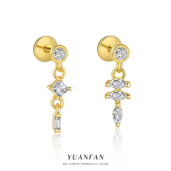 Wholesale Women's S925 Sterling Silver Geometric Square Earrings Inserted With Zirconia