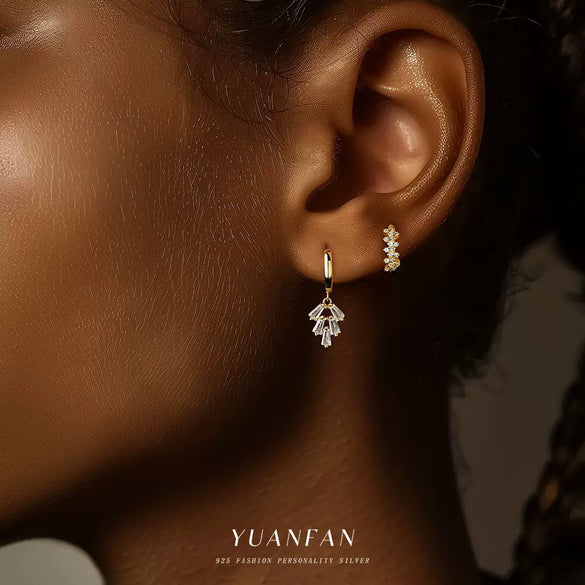 Wholesale Women's S925 Sterling Silver Geometric Square Earrings With Flash Zirconium