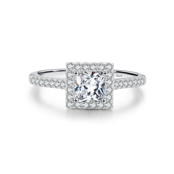 Wholesale Women's S925 Sterling Silver Geometric Square Inlaid Zircon Ring