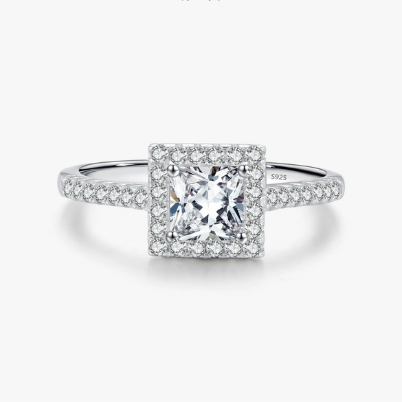 Wholesale Women's S925 Sterling Silver Geometric Square Inlaid Zircon Ring