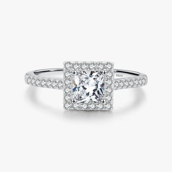 Wholesale Women's S925 Sterling Silver Geometric Square Inlaid Zircon Ring